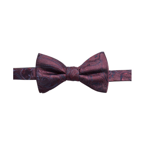  Distinction Men’s Tonal Paisley Pre-Tied Silk Bow Tie (Red)