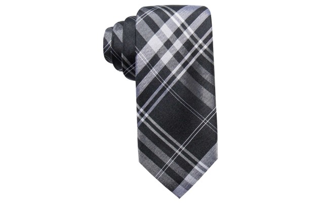  Distinction Men’s Turn Plaid Slim Silk Tie (Black)