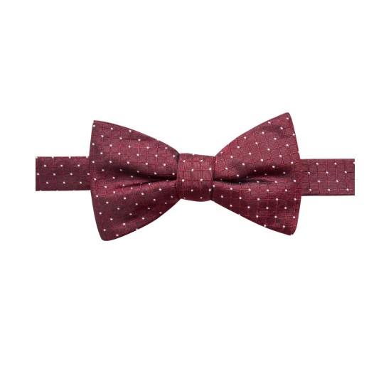 Distinction Men’s Victor Dot Grid Pre-Tied Silk Bow Tie (Red)