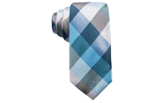  Distinction Men’s Weho Check Slim Silk Tie (Aqua, One Size)