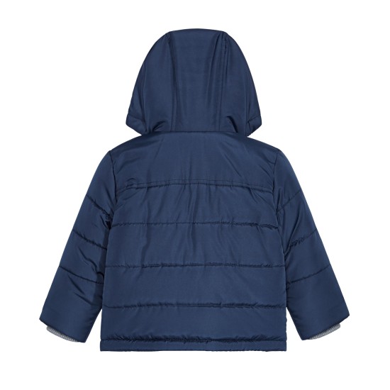  Baby Boys Hooded Bubble Jacket With Fleece Vest (Navy, 3/6M)