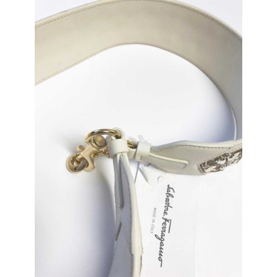  Hand Made Leather Strap White enchanted with Gold Hardware