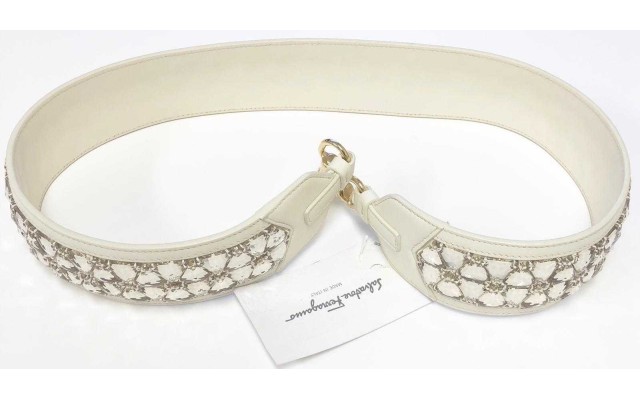  Hand Made Leather Strap White enchanted with Gold Hardware