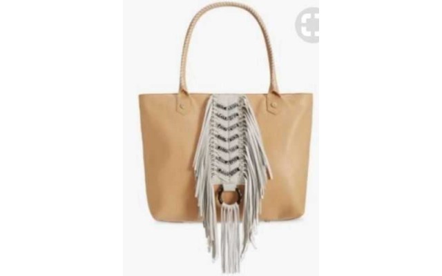  Womens Solana Leather Fringe Tote Handbag Tan Large