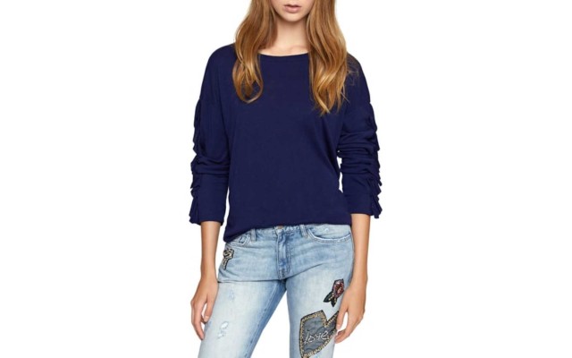 Sanctuary Leona Ruffle Sleeve Top (Navy, XL)