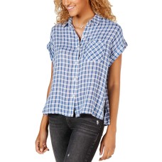 Sanctuary Mod Short-Sleeve Shirt (Blue Plaid, L)