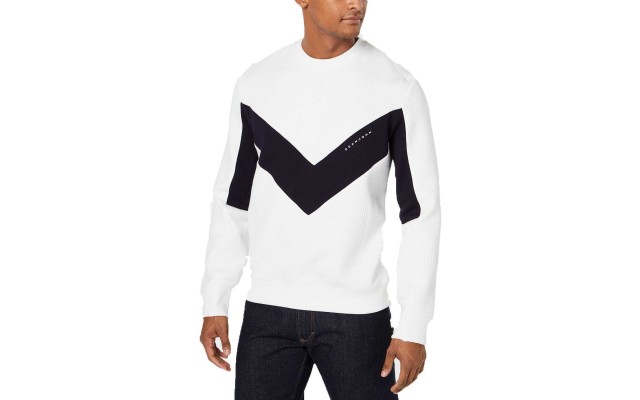  Men’s Chevron Pieced Sweater (White, 4XL)