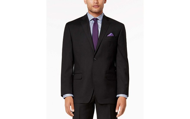  Men’s Classic-Fit Stretch Solid Black Suit Jacket (Black, 42S)