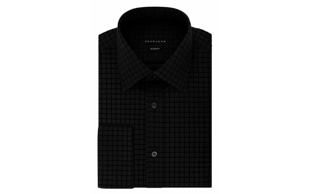  Men’s Dress Shirt Regular Fit Check (Black, 16.5X32-33)