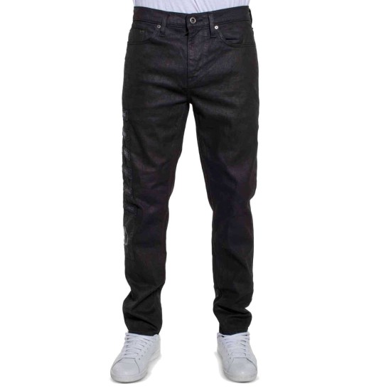  Men’s Slim-Fit Patch Detailed Black Jeans