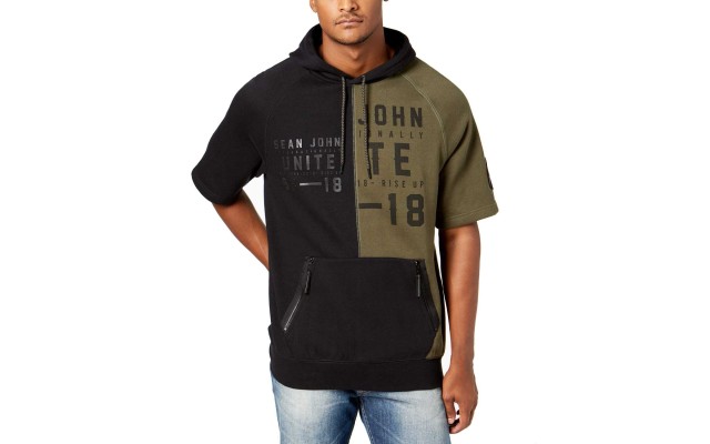  Men’s Split Colorblocked Hoodie (Green, S)