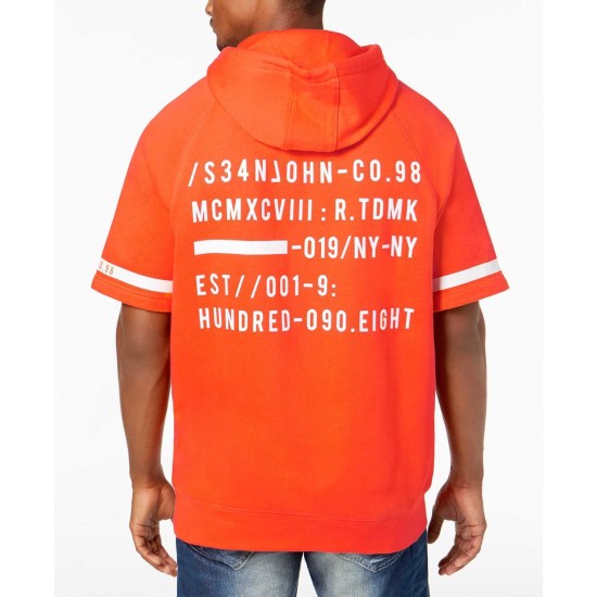  Men’s Striped Sleeve Hoodie (Medium Orange, 4X-Large)