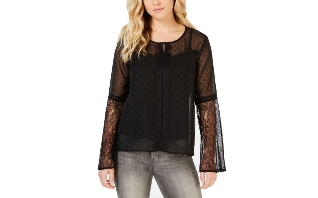  Juniors Swiss Dot Top (Black, XS)