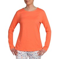 Sesoire Luxe Knit Sleep Long Sleeve with Round Neckline with a V Lace Trim Back Top (Orange Peel, XL)