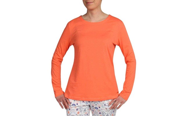 Luxe Knit Sleep Long Sleeve with Round Neckline with a V Lace Trim Back Top (Orange Peel, XL)