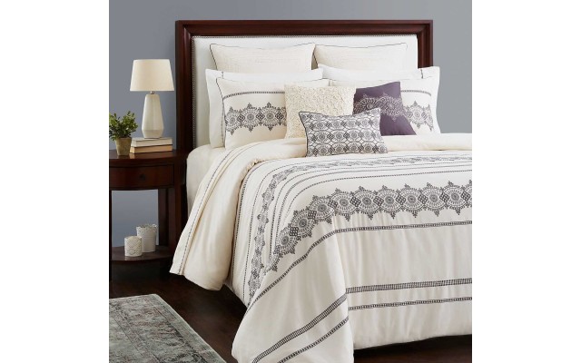  Eyelet Stripe Duvet Cover Set, Twin