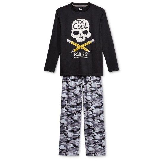  2-Pc. Skulls & Camo Halloween Pajama Set, Little Boys