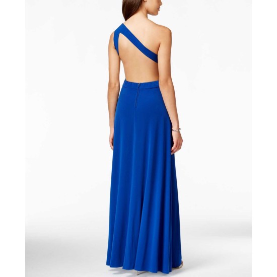  Juniors' Embellished One-Shoulder Gown Dress, Blue, 13