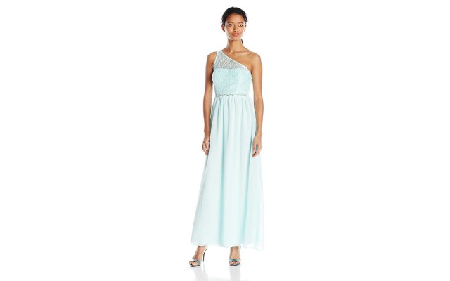 Speechless Juniors One Shoulder Illusion Long Prom Dress, Light Aqua, 13