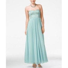 Speechless Juniors' Strapless Lace Embellished Gown Dress