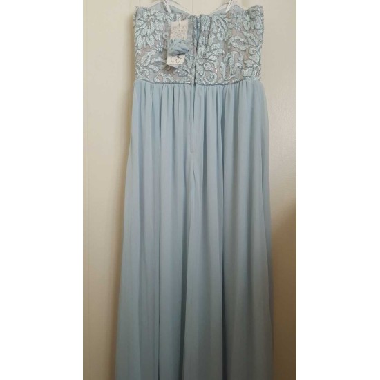  Juniors' Strapless Lace Embellished Gown Dress, Antique Blue, 5