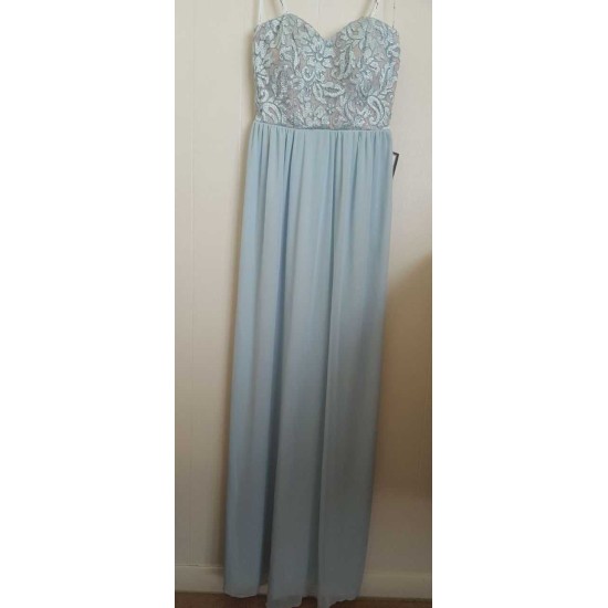  Juniors' Strapless Lace Embellished Gown Dress, Antique Blue, 1