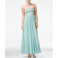 Speechless Juniors' Strapless Lace Embellished Gown Dress, Antique Blue, 5