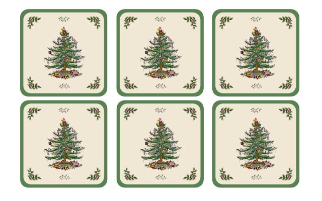  Christmas Tree Hardback Coasters, Set of 6