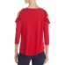  Ruffle Cold Shoulder Top (Red, XS)