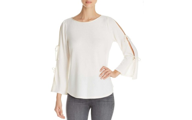 Status by Chenault Split Tie Sleeve Top (Natural, S)