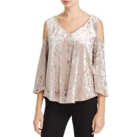Status by Chenault Women's Crushed Velvet Cold Shoulder Blouse Pullover Shirt Tops