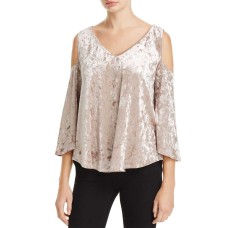 Status by Chenault Women's Crushed Velvet Cold Shoulder Blouse Pullover Shirt Tops