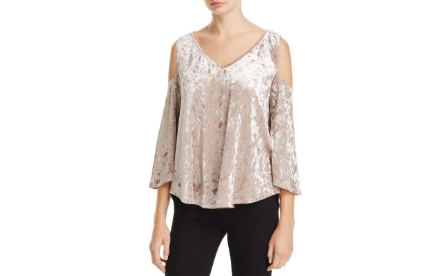  Women's Crushed Velvet Cold Shoulder Blouse Pullover Shirt Tops