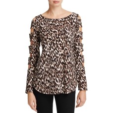 Status by Chenault Women's Leopard Animal Print Cut-Out Pullover Blouse Shirt Tops