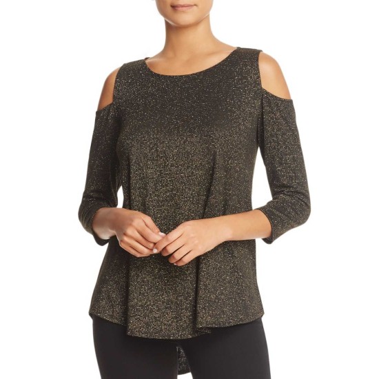  Women's Metallic Cold Shoulder Blouse Pullover Shirt Tops