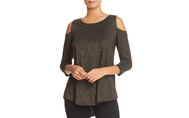  Women's Metallic Cold Shoulder Blouse Pullover Shirt Tops