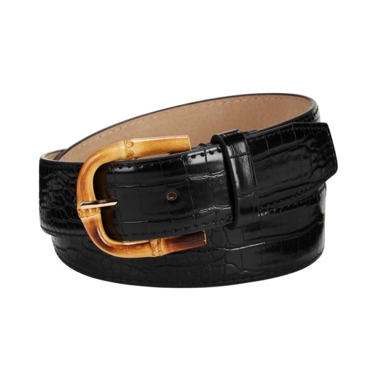  Croc-Embossed Faux Leather Belt