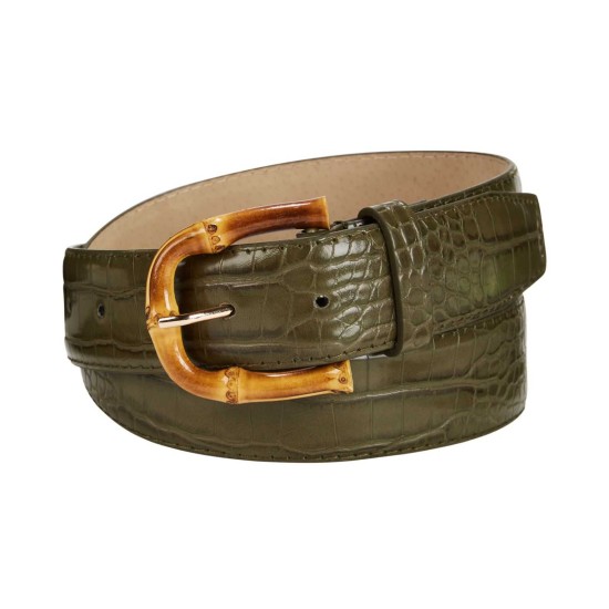  Croc-Embossed Faux Leather Belt