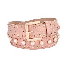 Steve Madden Imitation Pearl Studded Belt (Blush, XL)