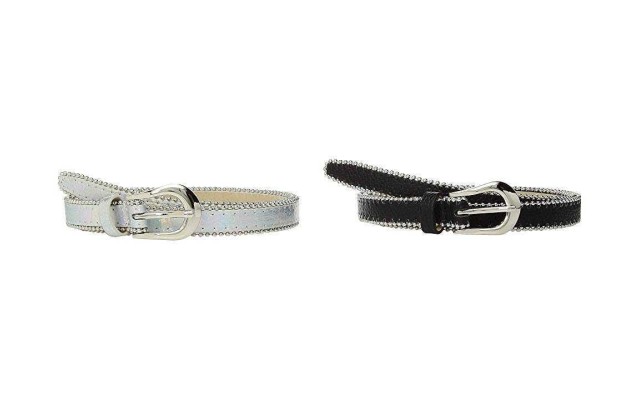  Metallic 2-For-1 Women’s Belts (Silver/Black, XL)