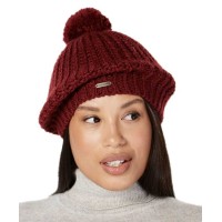 Steve Madden Ribbed-Knit Pom Pom Beanie (Maroon, One Size)