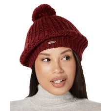 Steve Madden Ribbed-Knit Pom Pom Beanie (Maroon, One Size)