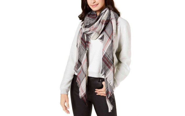  Women's Check Made Plaid Travel Scarf & Wraps, Black