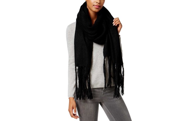 Steve Madden Women’s Cozy Marled Blanket Wrap, Black