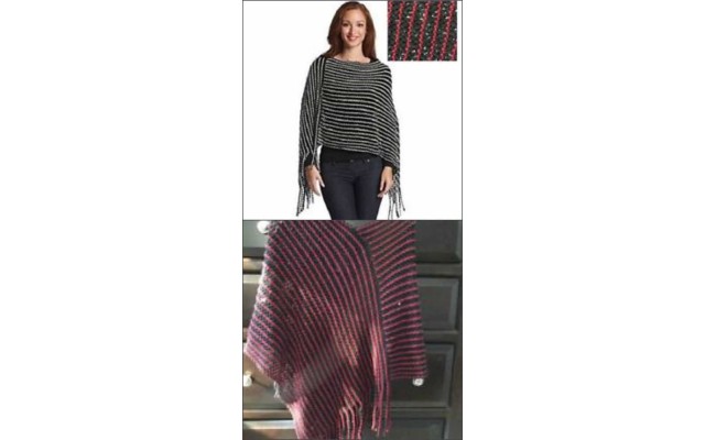  Women’s Two Tone Open Knit V-Neck  Red / Black One Size Poncho