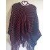  Women’s Two Tone Open Knit V-Neck  Red / Black One Size Poncho