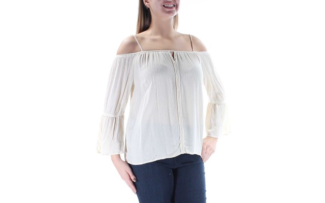  Juniors’ Off-Shoulder Peasant Blouses (White, Large)