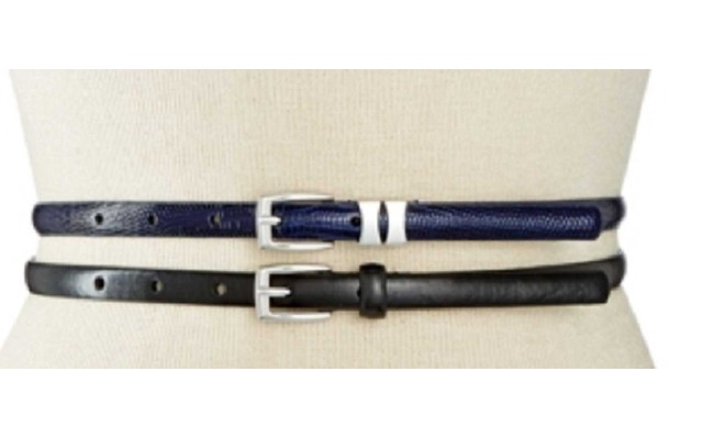 Style & co. 2 For 1 Patent Lizard Embossed Belts in Navy/Black (XL)