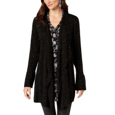 Style & Co Bell-Sleeve Draped Cardigan (Deep Black, M)