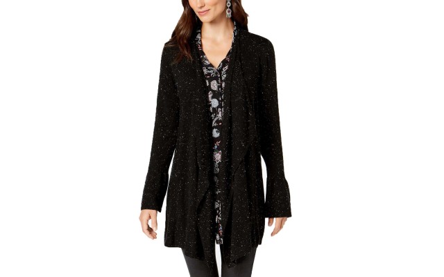 Style & Co Bell-Sleeve Draped Cardigan (Deep Black, M)